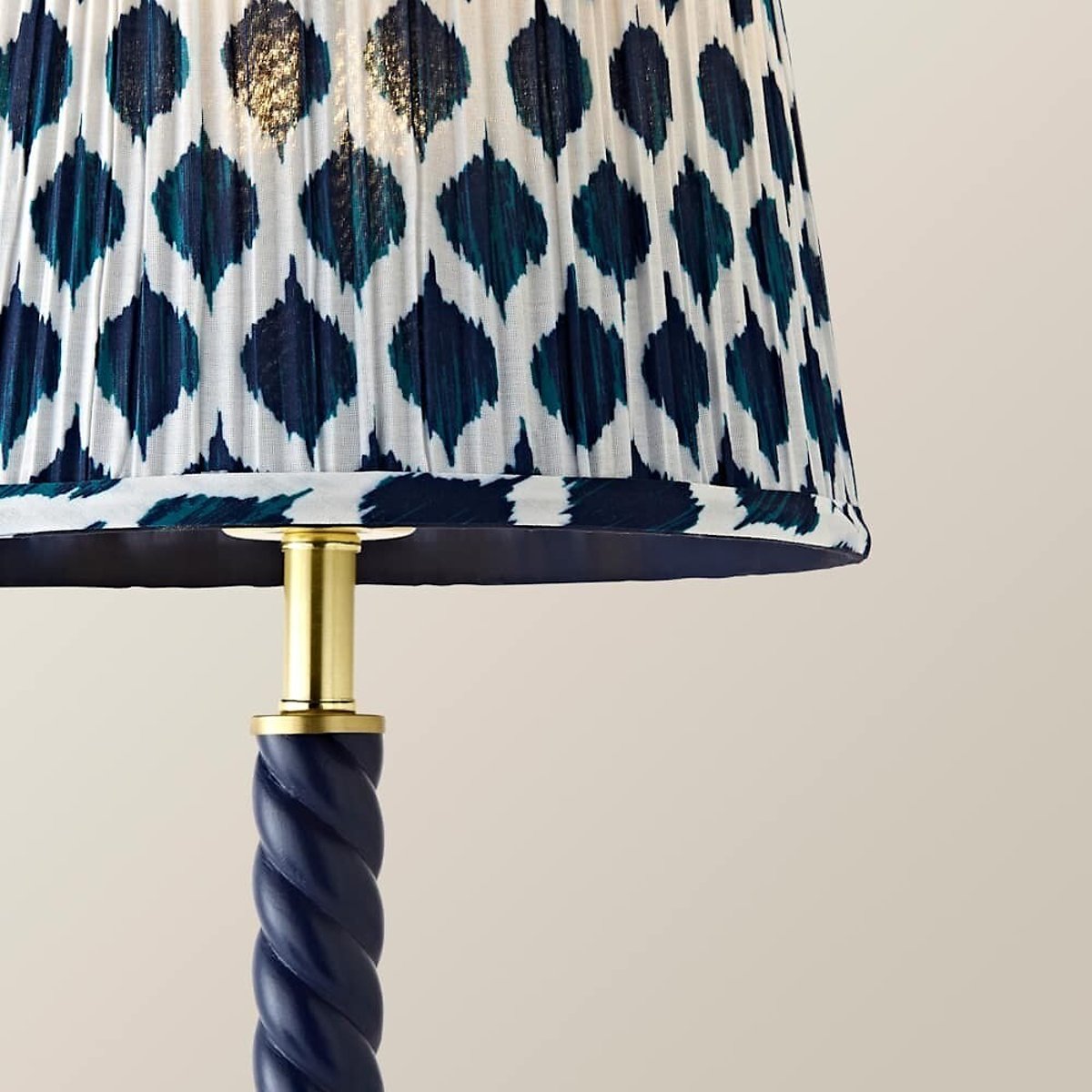 Amalia Twist Table Lamp with Ikat Taper Shade navy blue, SO'HOME