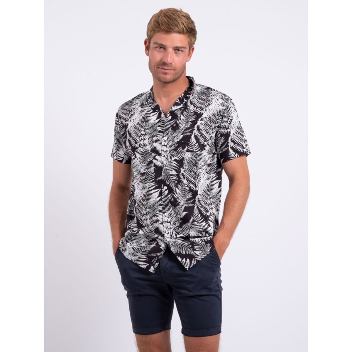 Chemise Manches Courtes Pur Coton Motifs Diramiro noir, RITCHIE