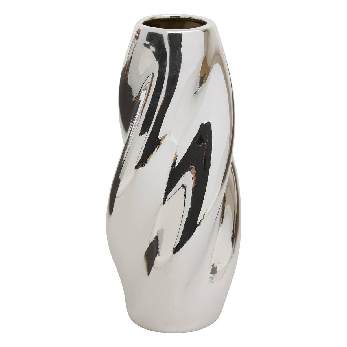 Vase torsadé compact en dolomite émaillée SKY argent, ATMOSPHERA