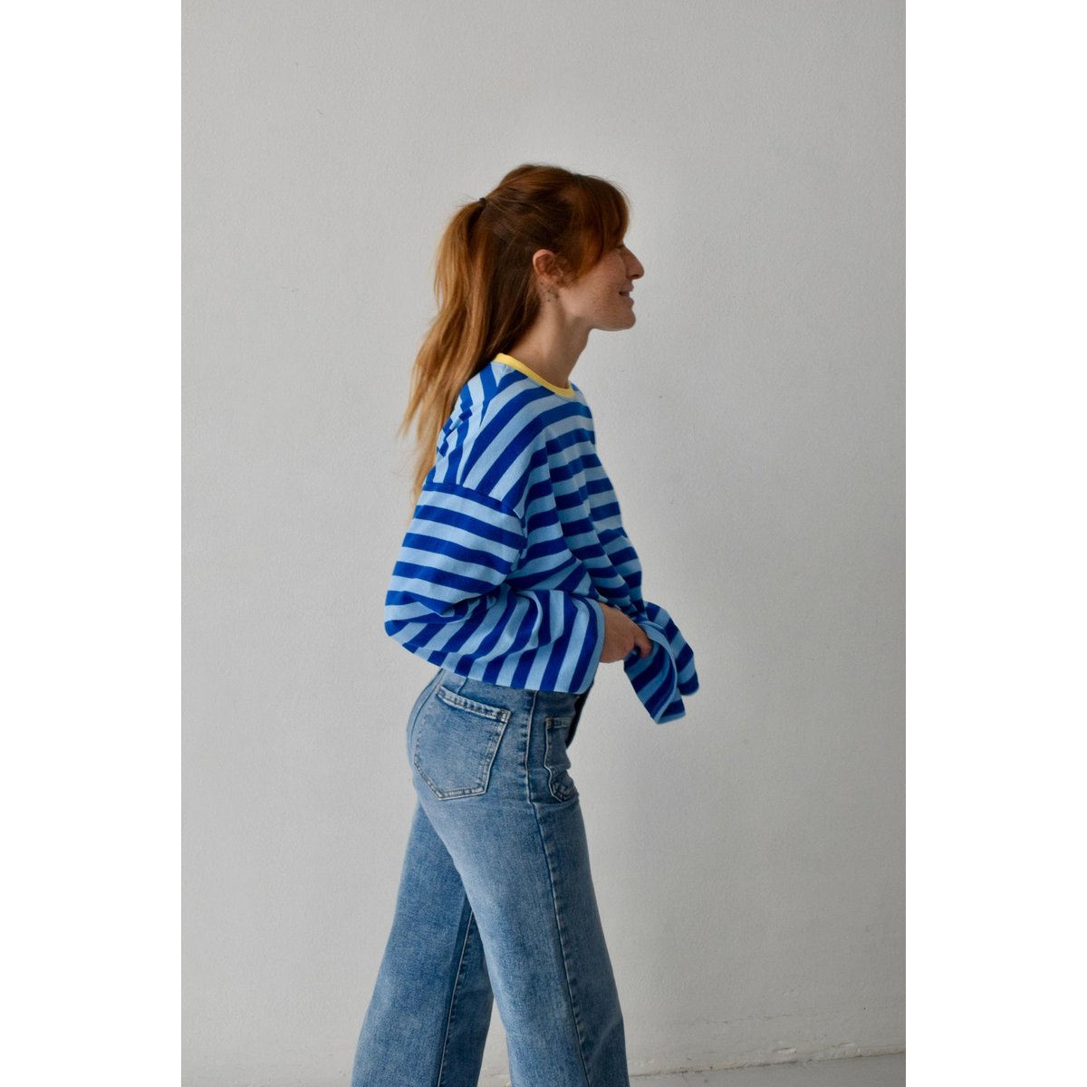 T-shirt rayé manches longues NÚRIA bleu marine / bleu ciel, MINDTRAVELER