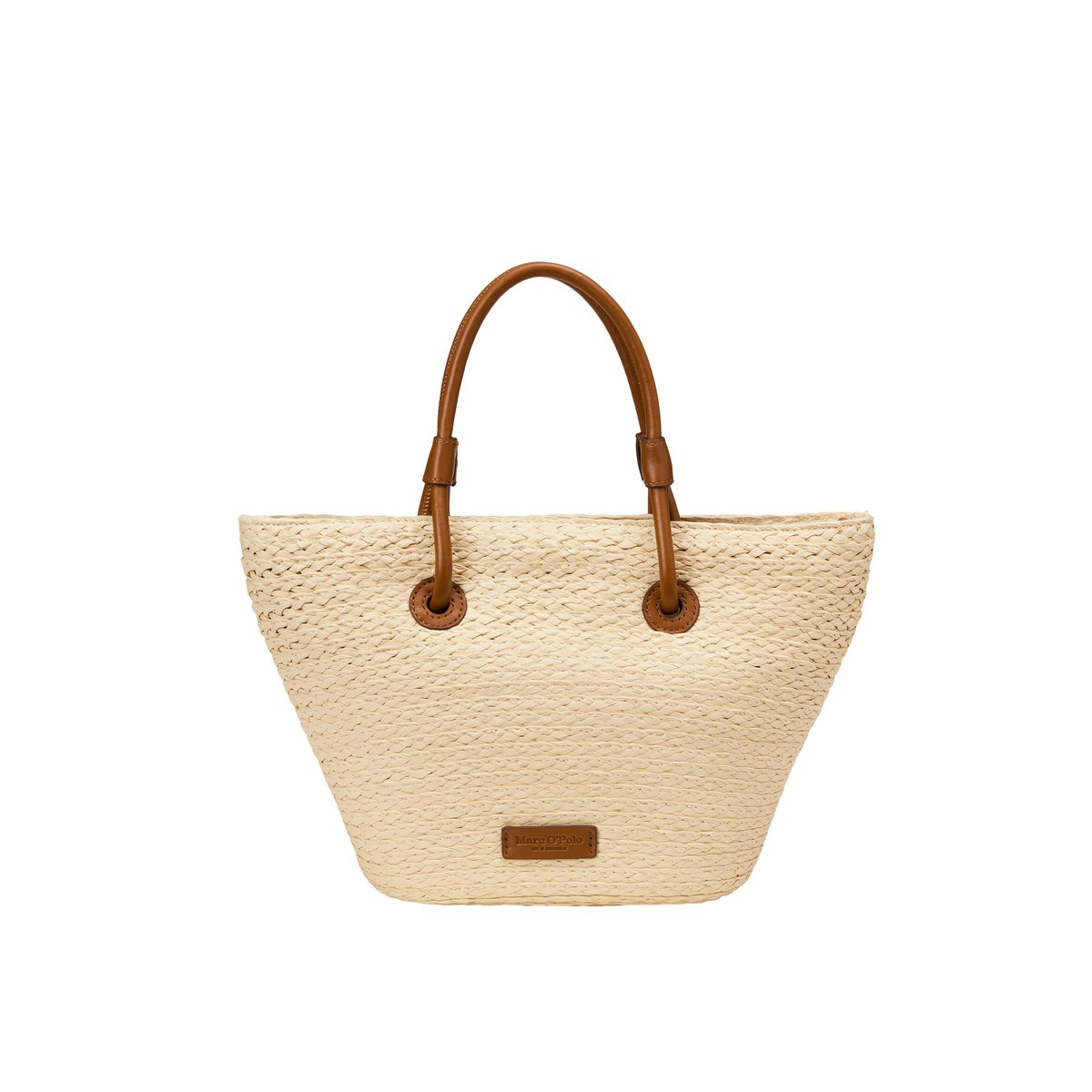 Shopper en raphia petit avec détails élégants en cuir véritable cognac, MARC O'POLO