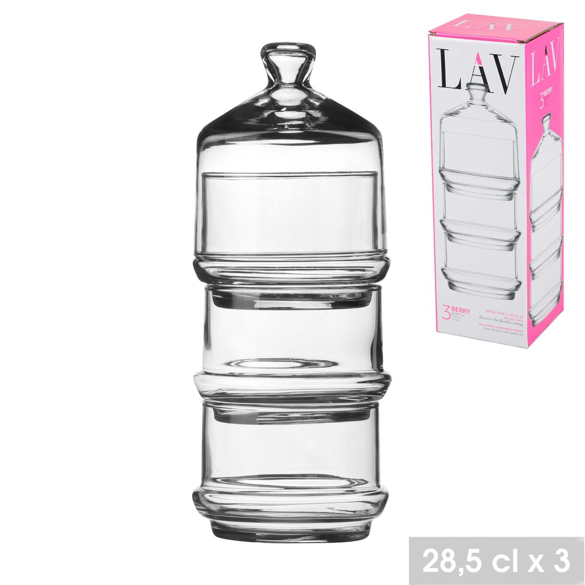 Bonbonnière en Verre à 3 étages Empilables avec couvercle transparent, WADIGA