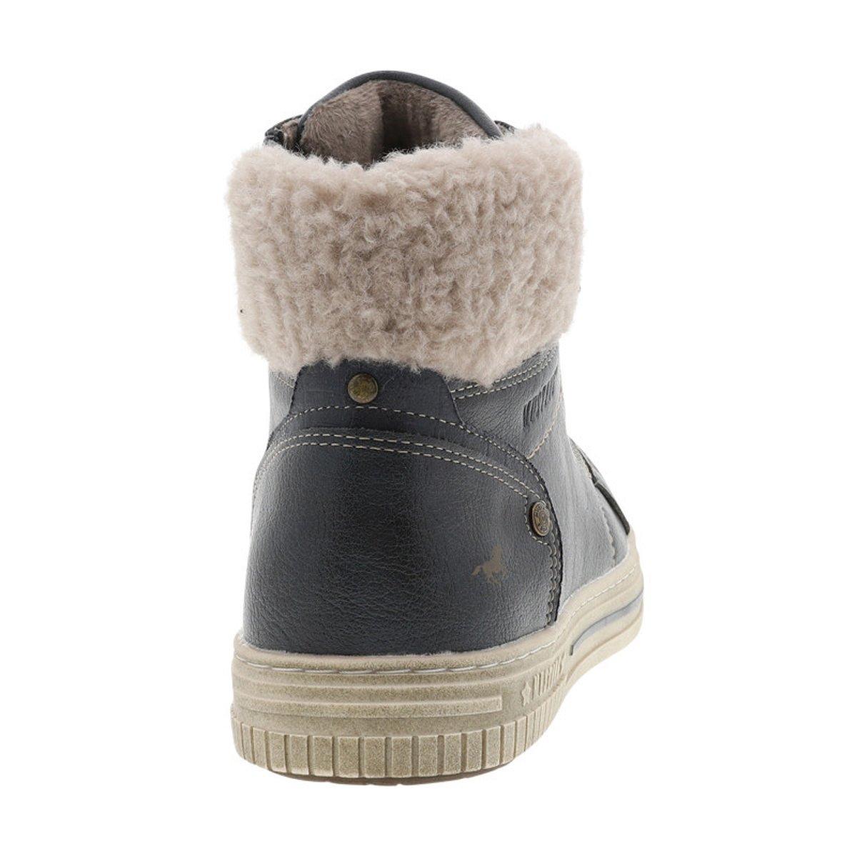 Tennis bleu marine à talon plat pourvues de lacets et d'un zip latéral bleu foncé, MUSTANG