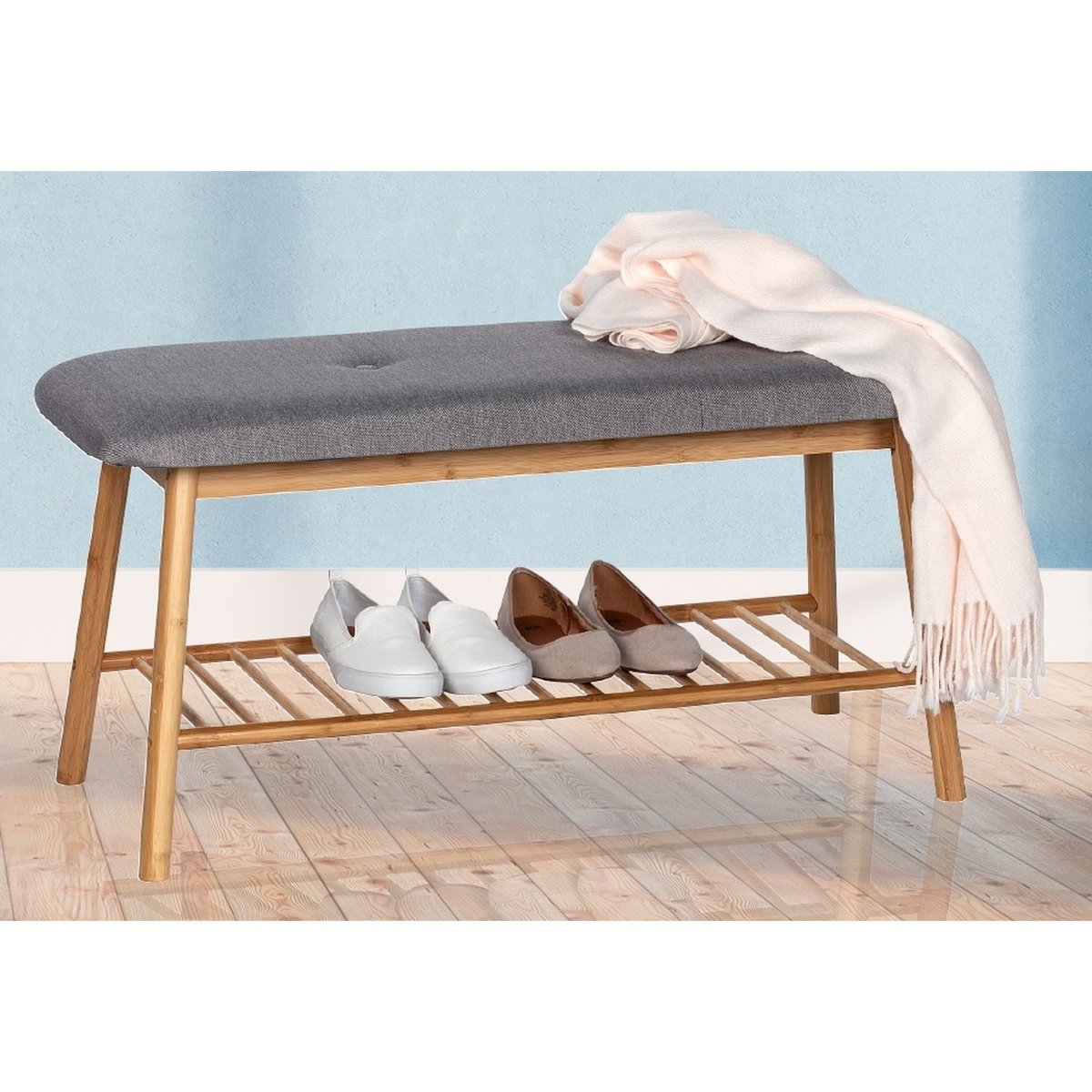 Banc d'entrée avec porte chaussures en bambou BAHARI gris, WENKO