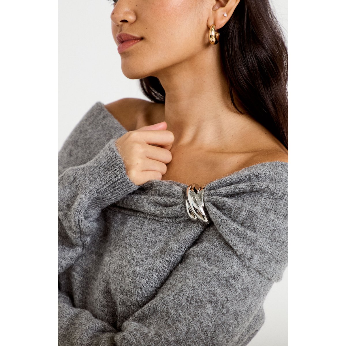 Pull col bardot manches longues gris, CACHE CACHE