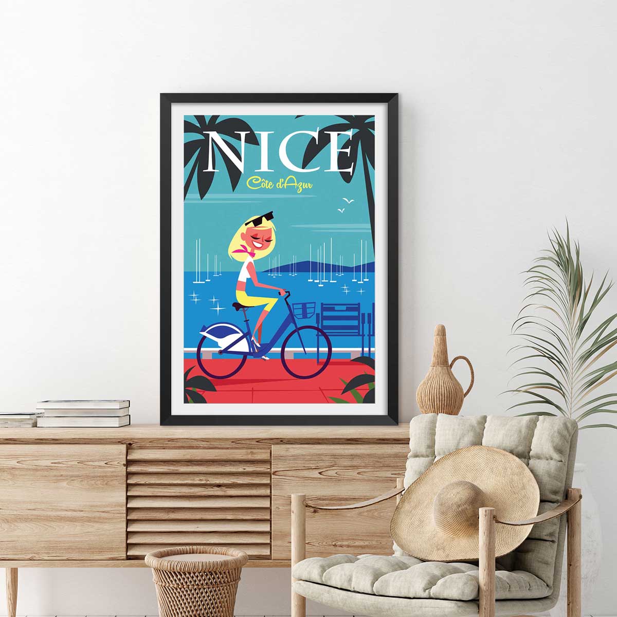 Affiche la Baie des Anges affiche + cadre en bois - noir, HEXOA