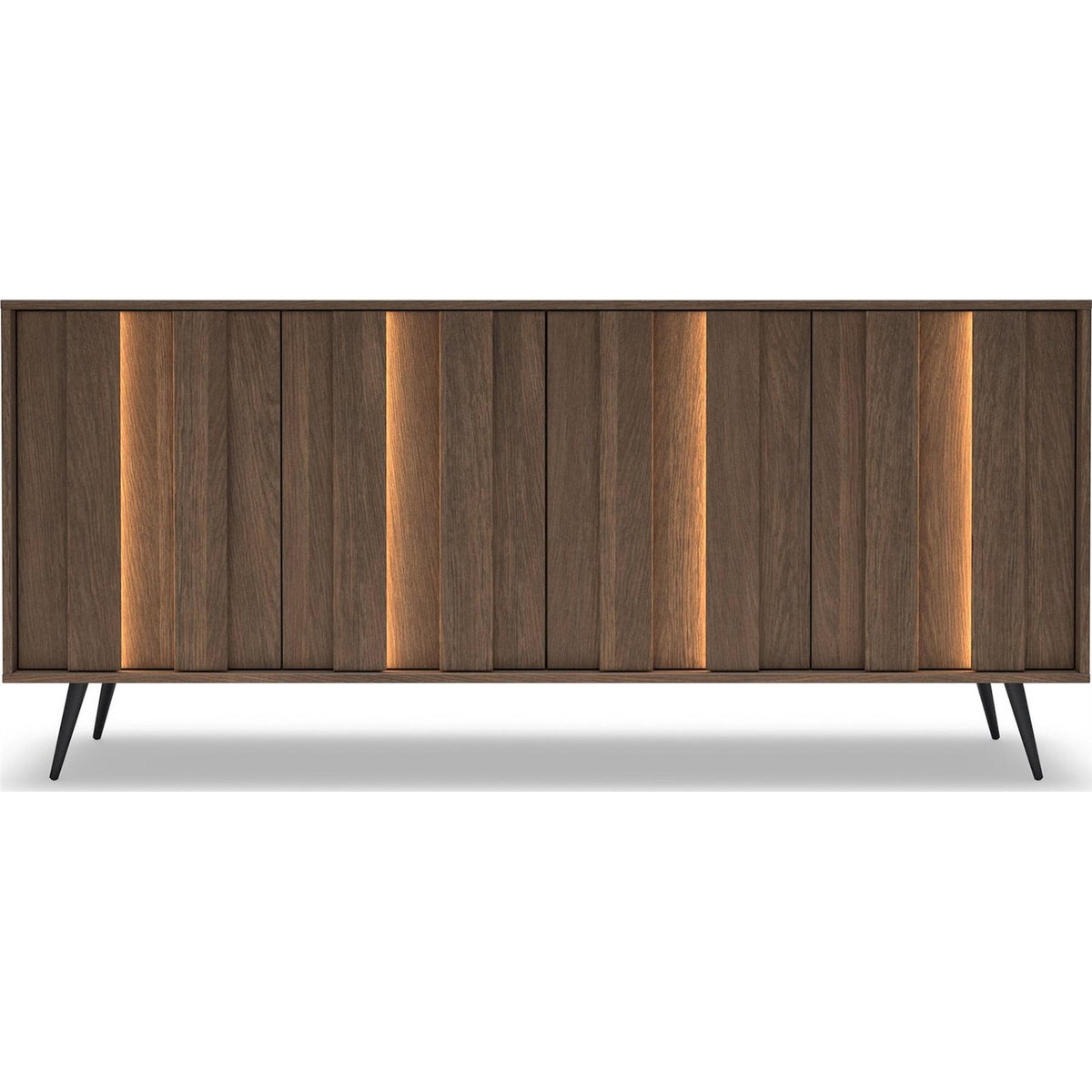 Buffet AMARO 4 portes en bois avec éclairage LED chêne dunin, RECOLLECTION