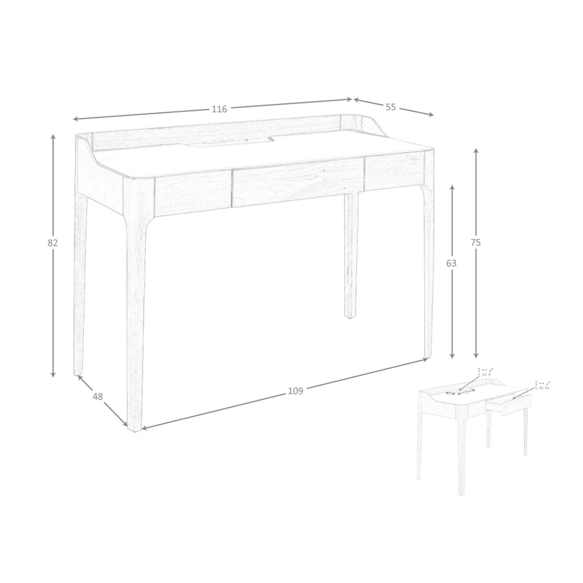 Bureau avec plateau en simili cuir et noyer noyer | crème, ANGEL CERDA