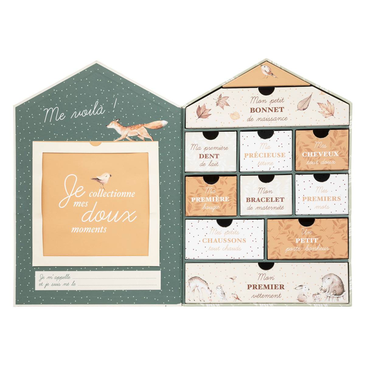 Coffret de naissance forme maison FORÊT vert, ATMOSPHERA FOR KIDS