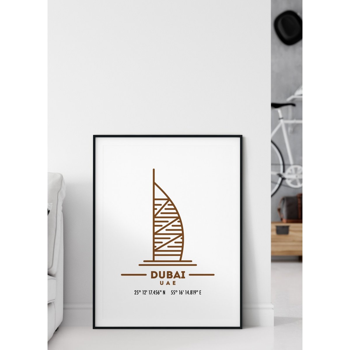 Poster Coordonnées Dubaï blanc, L'AFFICHERIE