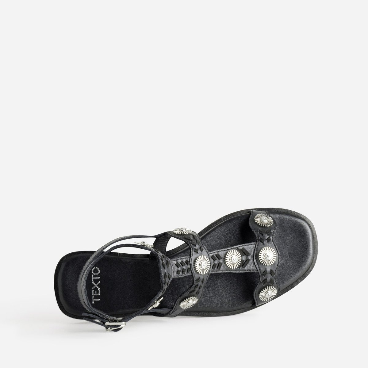 Sandale Plate en cuir NILLA noir, TEXTO