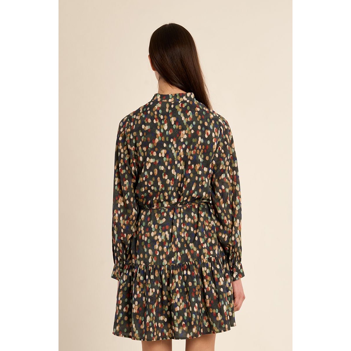 Robe courte à volant, nouée khaki suzie, MOLLY BRACKEN