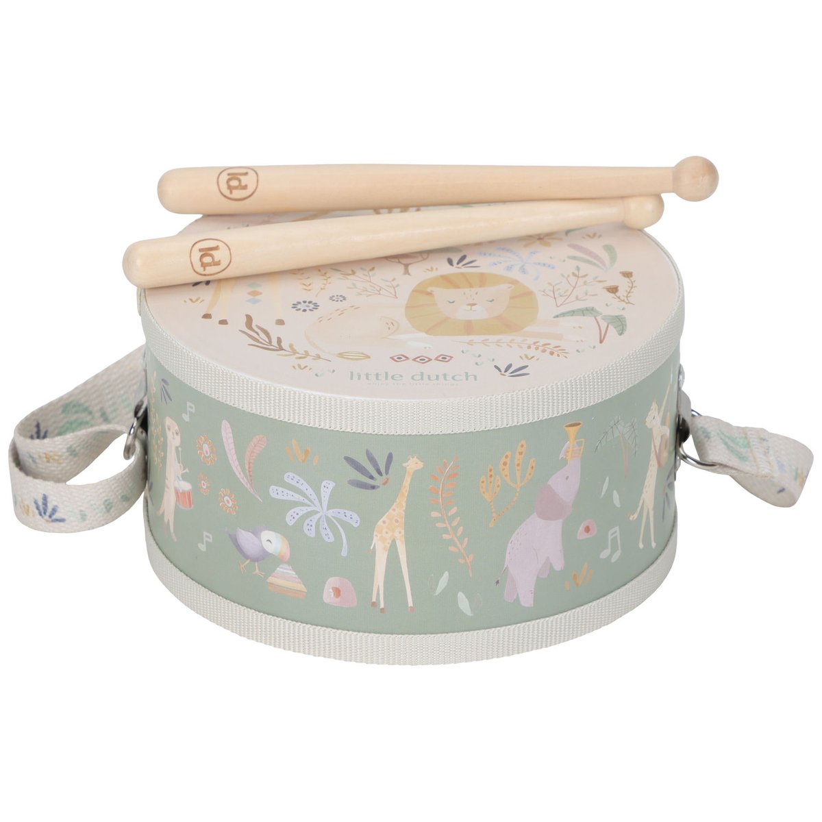 Tambour vert, multicolore, bois, LITTLE DUTCH