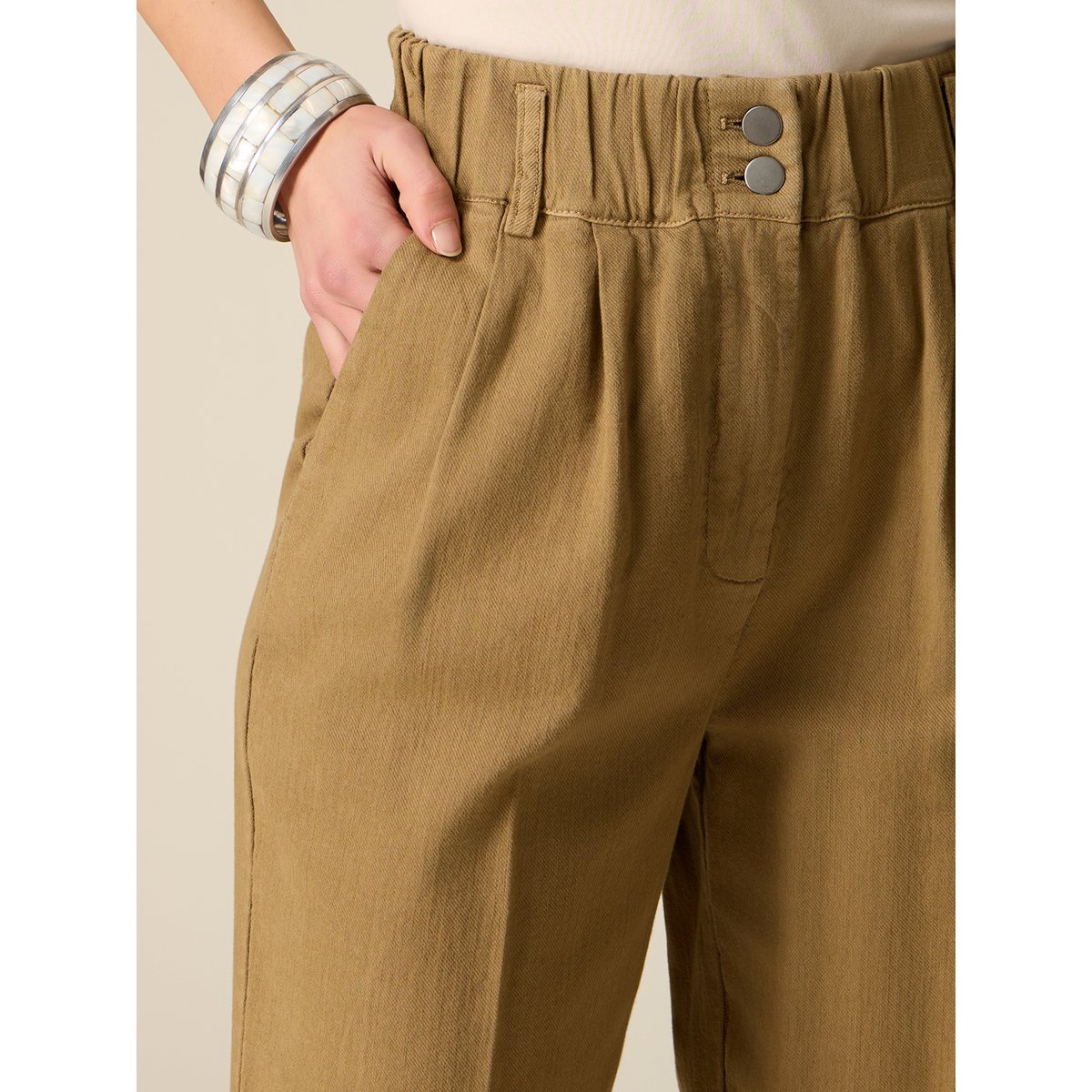 Pantalon baggy paperbag marron, OLTRE