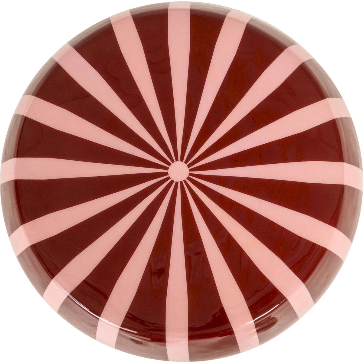 Table d'appoint ronde en fer courbé rouge brillant rayé rose, RECOLLECTION