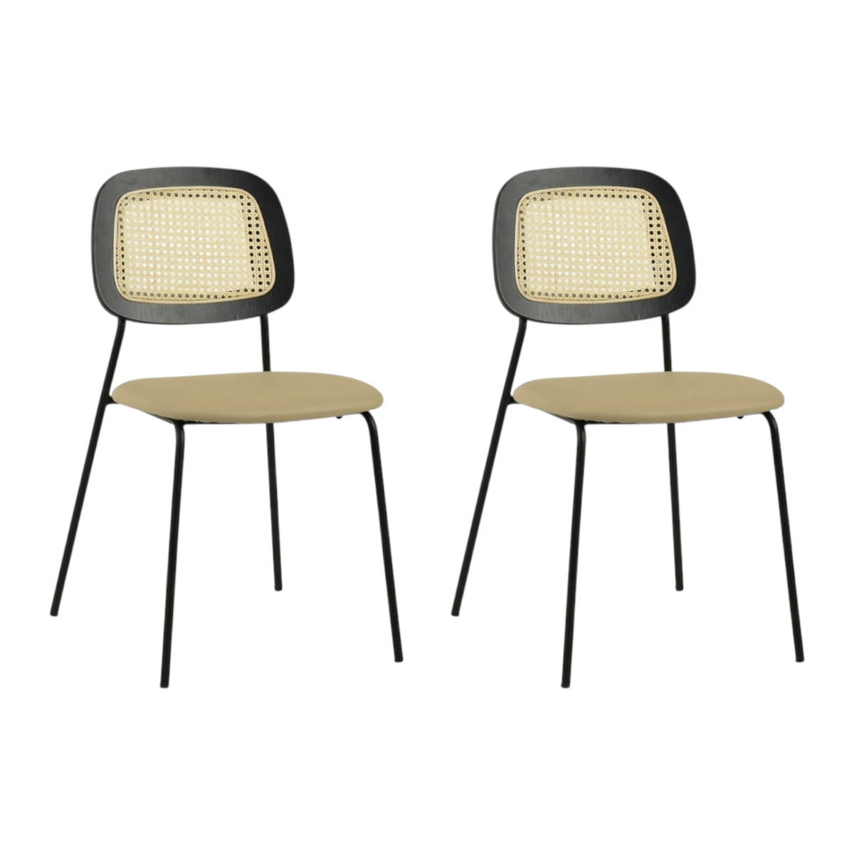 Lot de 2 Chaises en simili cuir et cannage - MEMPHIS beige, MATHI DESIGN