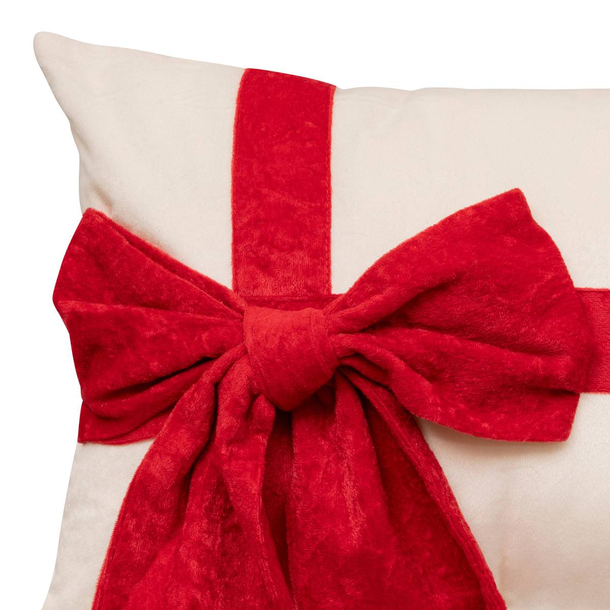 Coussin nœud en velours crème 30 x 50 cm beige, FEERIC LIGHTS & CHRISTMAS