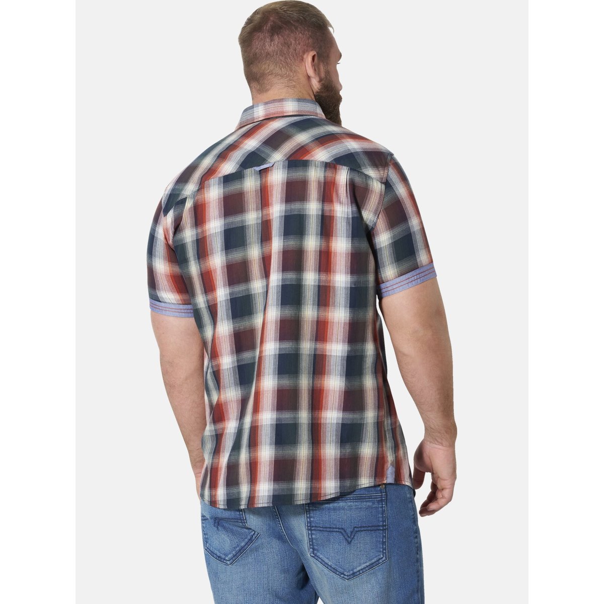 Chemise à manches courtes AUSE bleu foncé à carreaux, JAN VANDERSTORM
