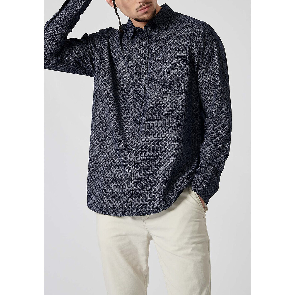 Chemise droite popeline à motifs bleu, KAPORAL