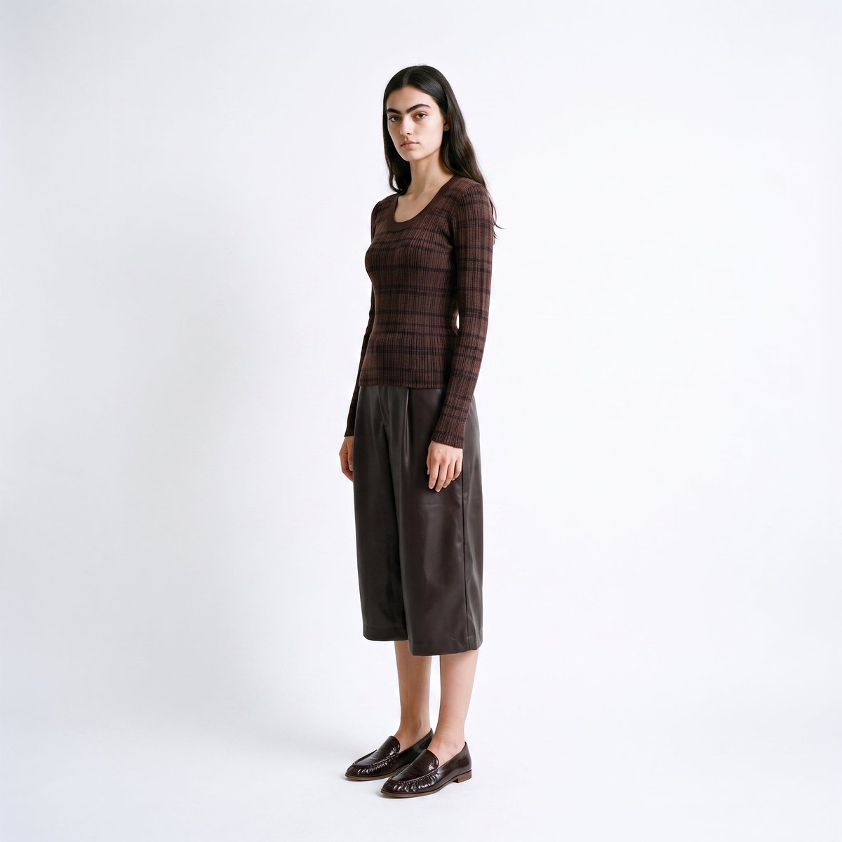 Pull ajusté col rond maille jacquard manches longues FLERIA brown, ARTLOVE