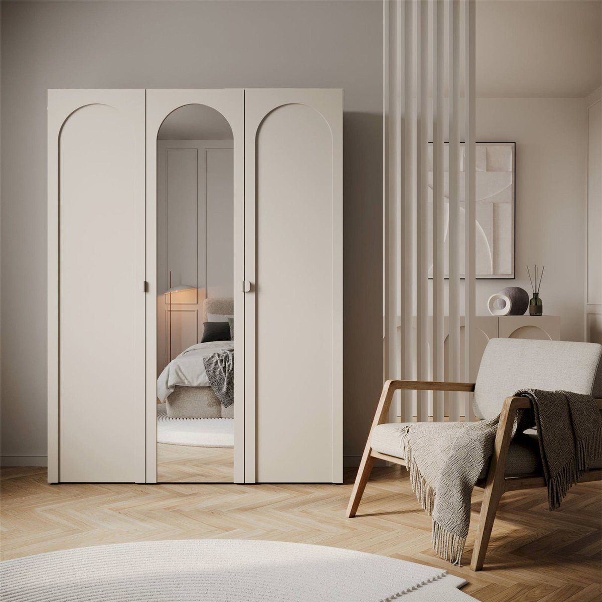 Armoire 3 portes miroir collection ARKADIA cachemire, RECOLLECTION