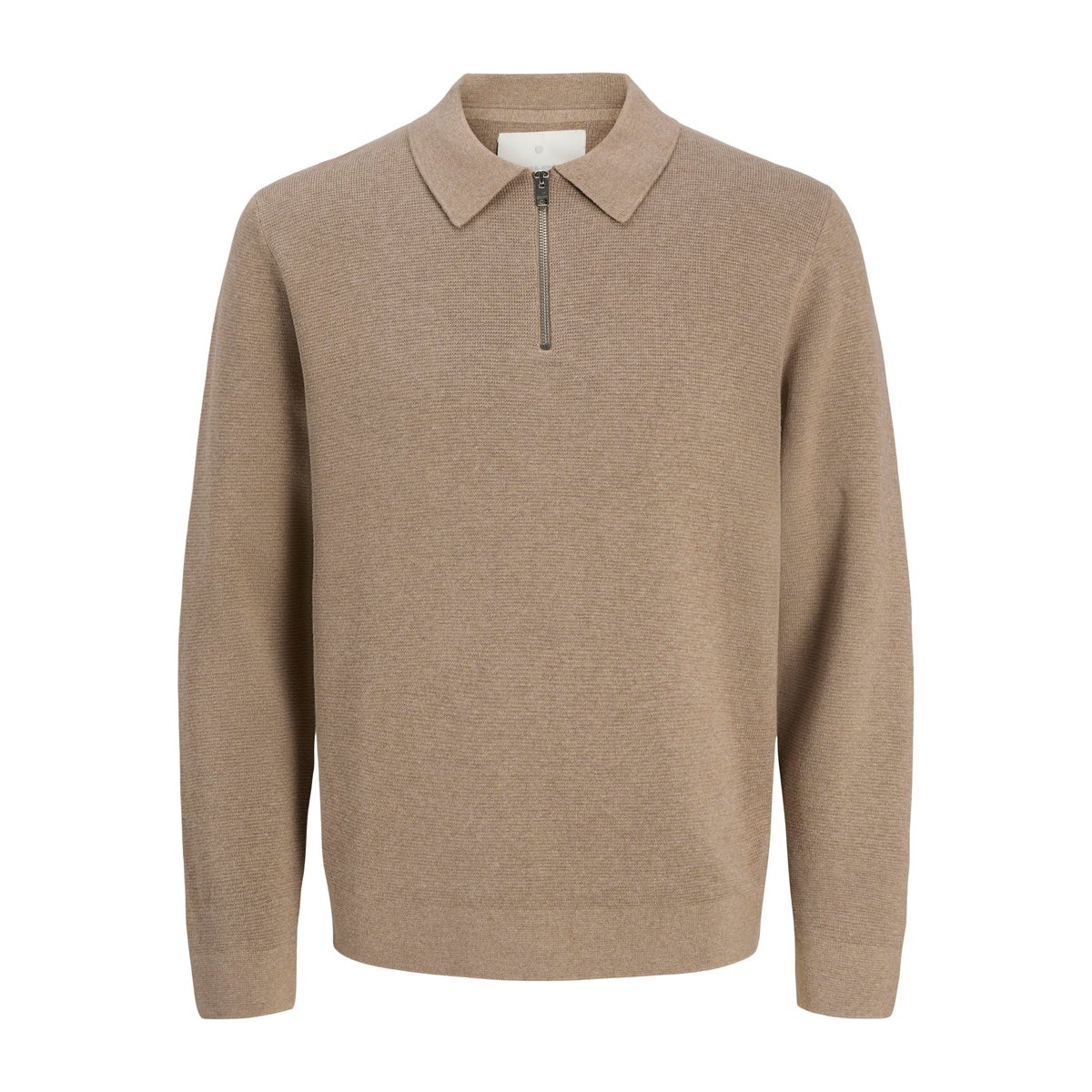 Pull col polo, demi-zippé greige, JACK & JONES