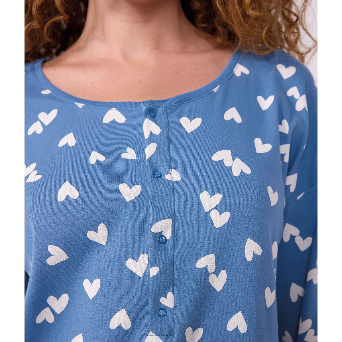 Heart Print Cotton Nightshirt blue/white, PETIT BATEAU