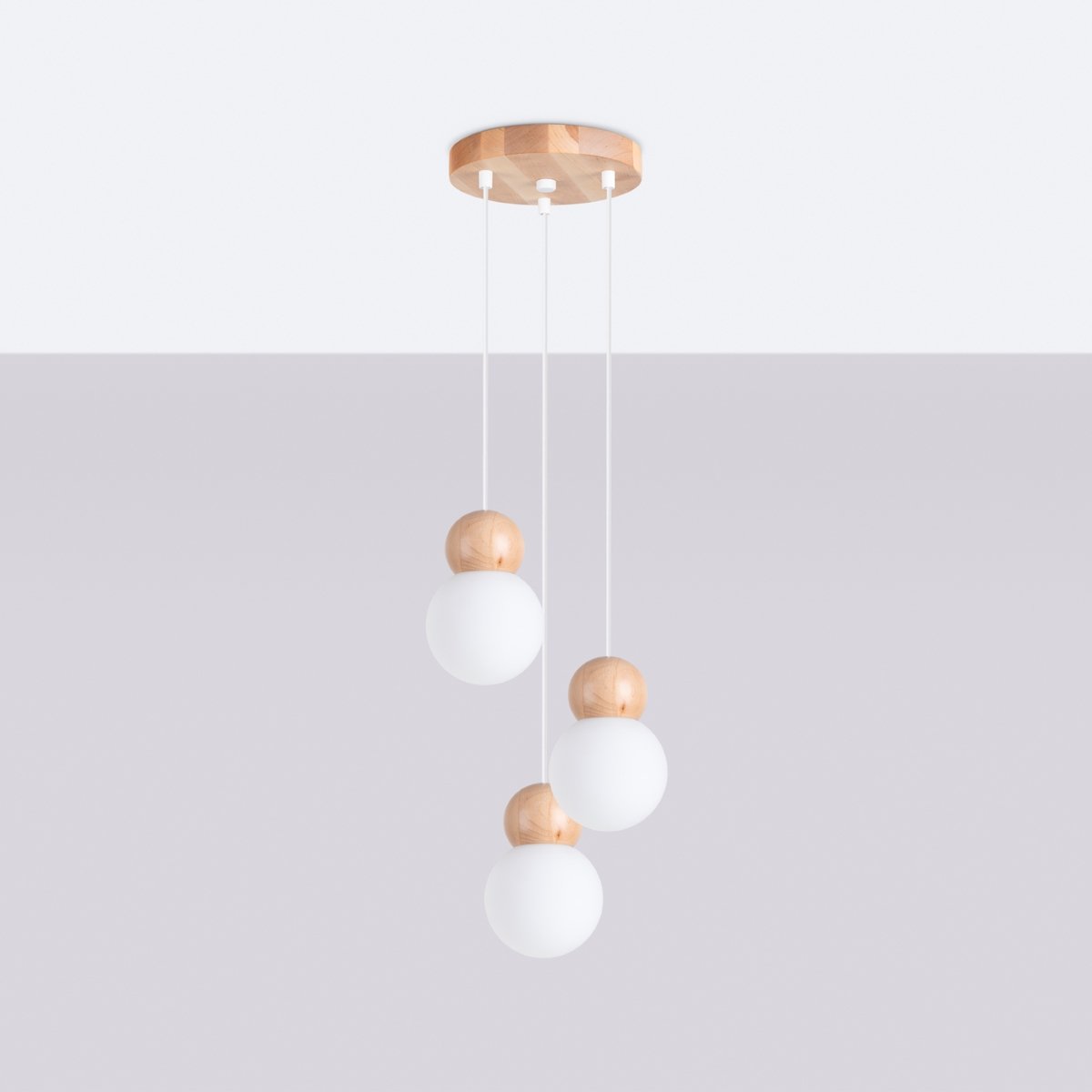 Suspension Verre Blanc/Bois Naturel G9 3 Pekka blanc, EDEN