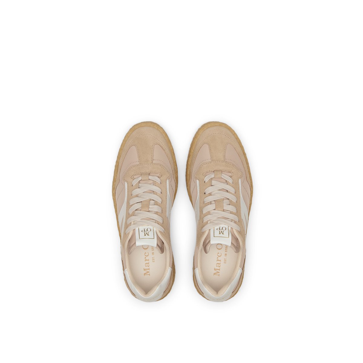 Sneaker Modèle Cortney en cuir velours avec insert en nylon beige, MARC O'POLO