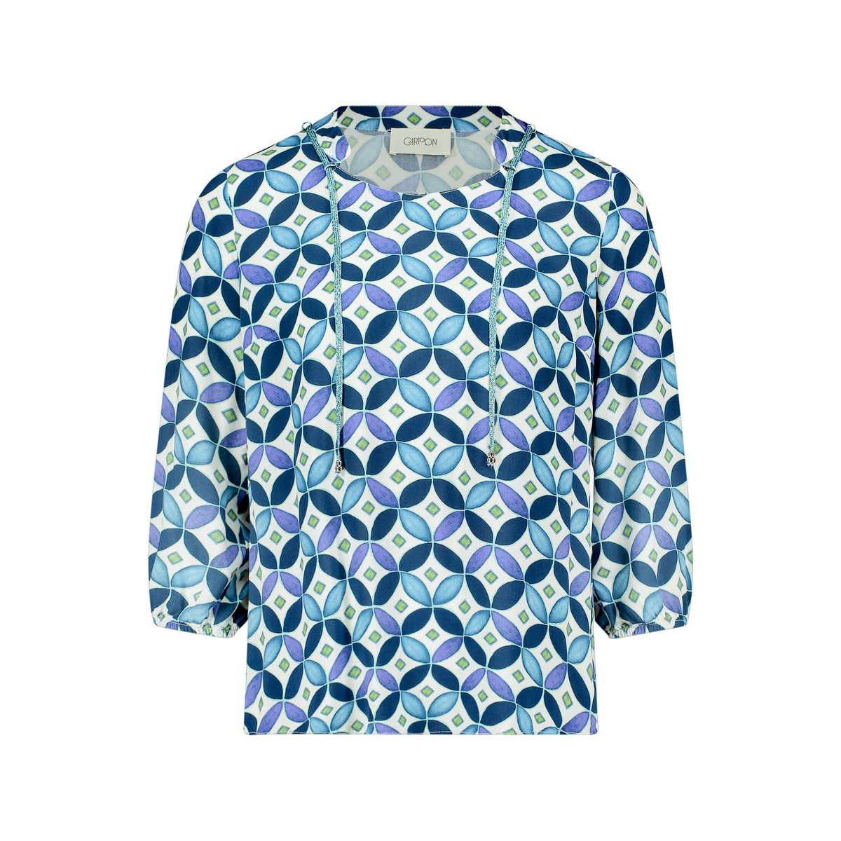 T-shirt façon blouse à laçage bleu/vert, CARTOON