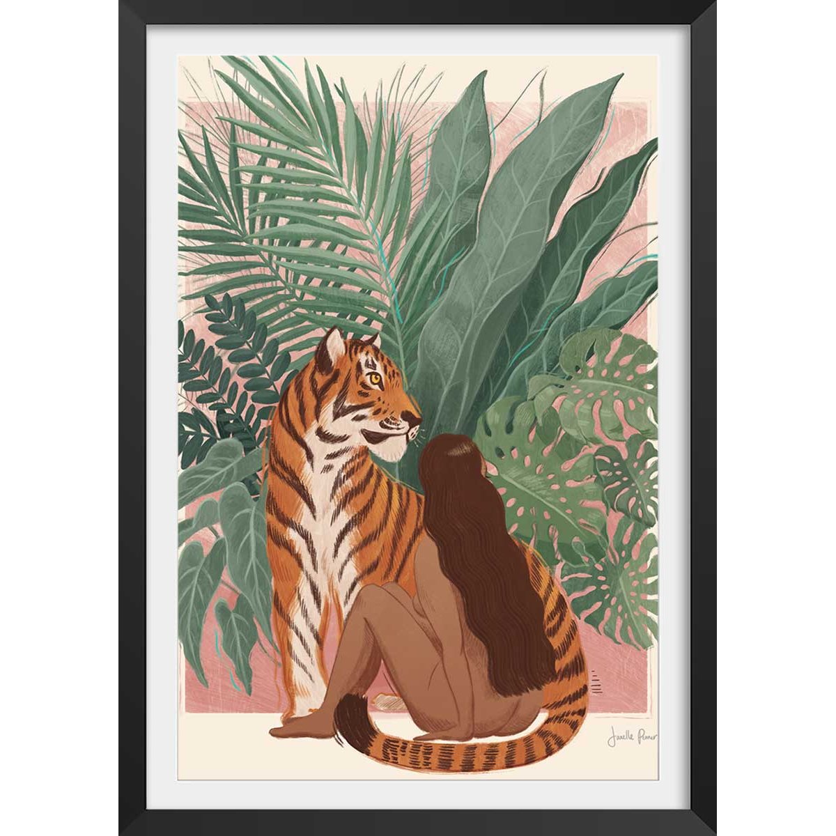 Poster jungle woman affiche + cadre en bois - noir, HEXOA