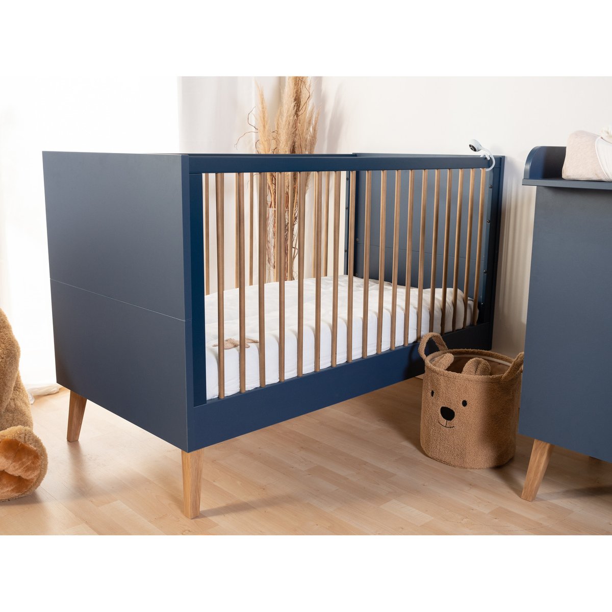 Lit bébé évolutif sommier à lattes à hauteur réglage 70x140cm noir, CHILDHOME