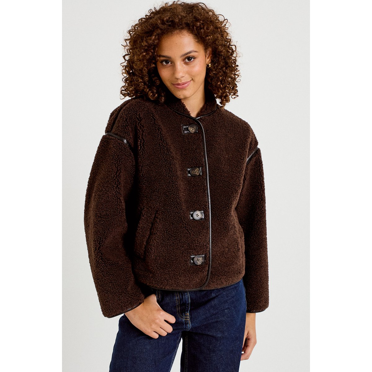 Veste effet polaire manches longues marron foncé, CACHE CACHE