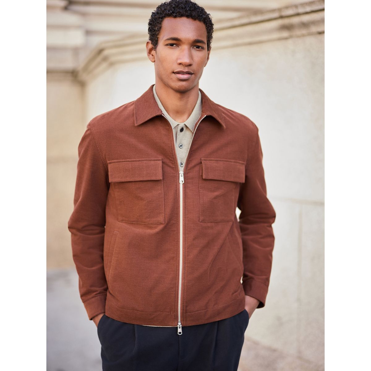 Veste-chemise à deux poches en velours côtelé marron fauve, NEXT