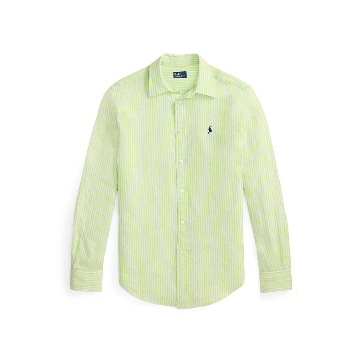 Chemise rayée en lin, à manches longues rayé vert/blanc, POLO RALPH LAUREN