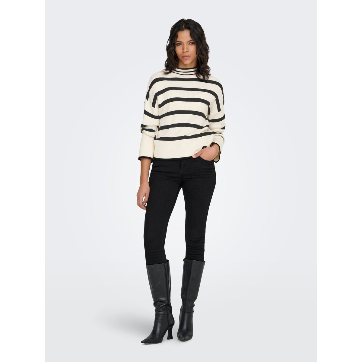 Pull col montant rayé whitecap gray, ONLY