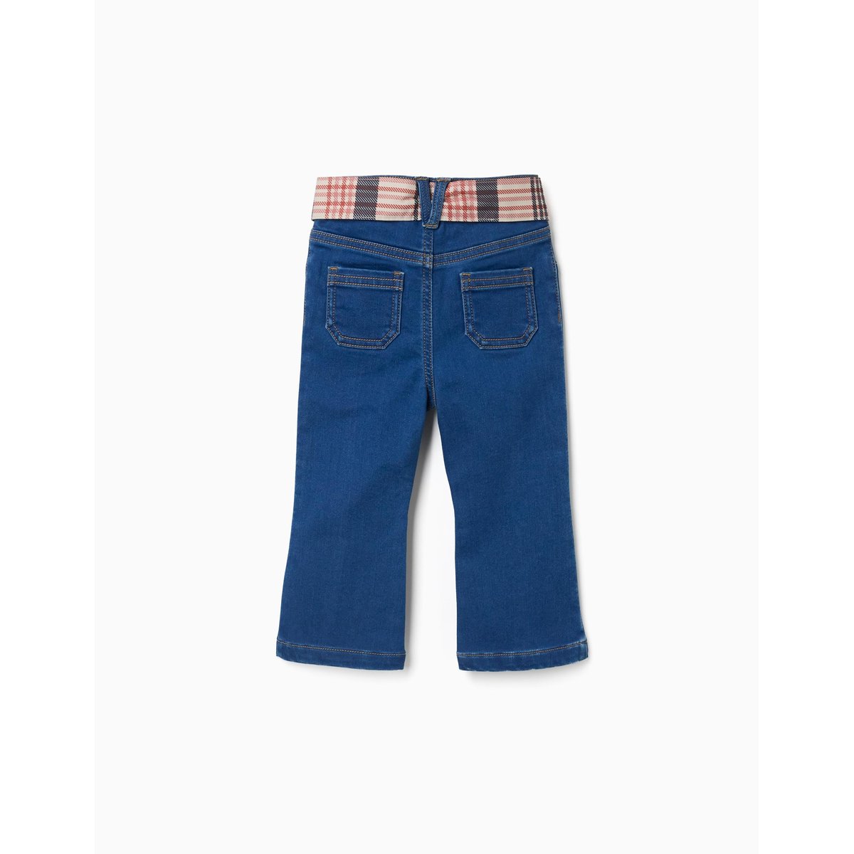 Jean évasé avec poches et ceinture à carreaux bleu, ZIPPY