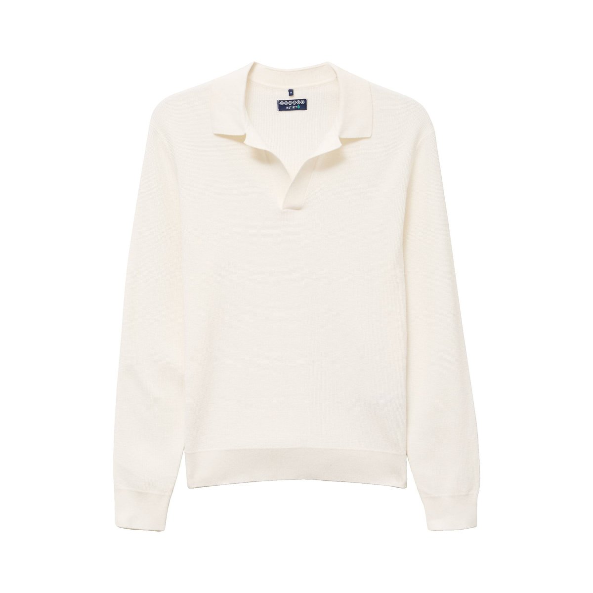 Pull droit col polo manches longues ecru, BONOBO