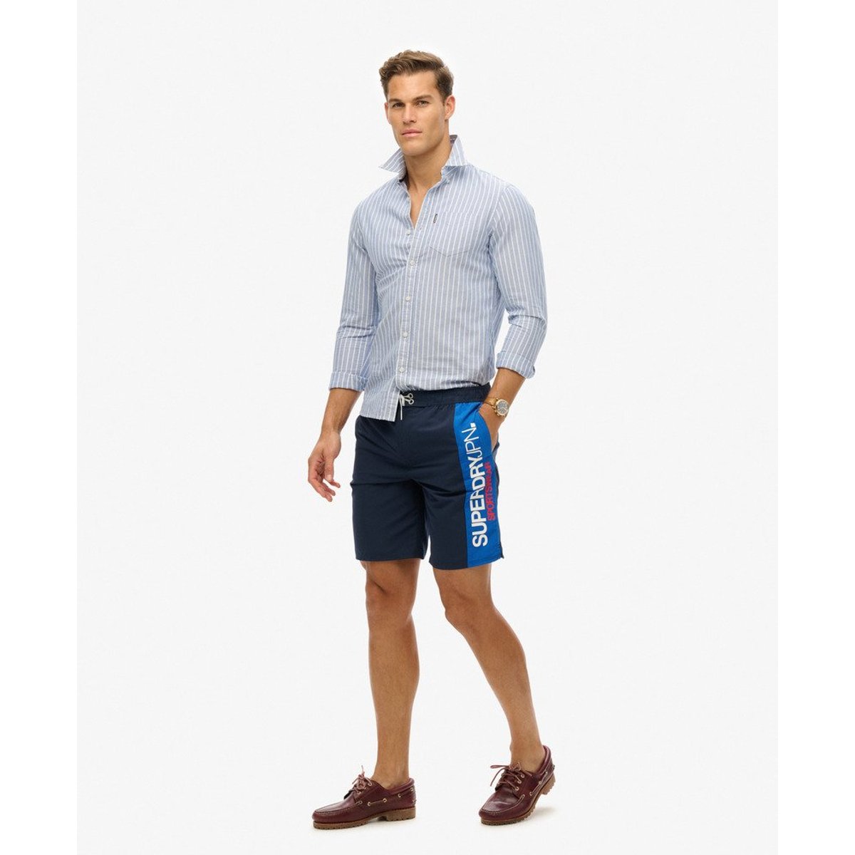Short de surf recyclé 48 cm à logo Sportswear bleu marine profond, SUPERDRY