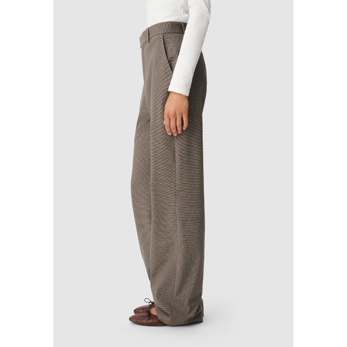 Pantalon de tailleur motif pied-de-puce marron havane, IKKS