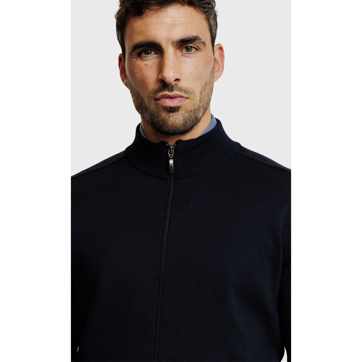 Gilet en maille Milano 3 fils en laine mérinos bleu marine, ACROSS