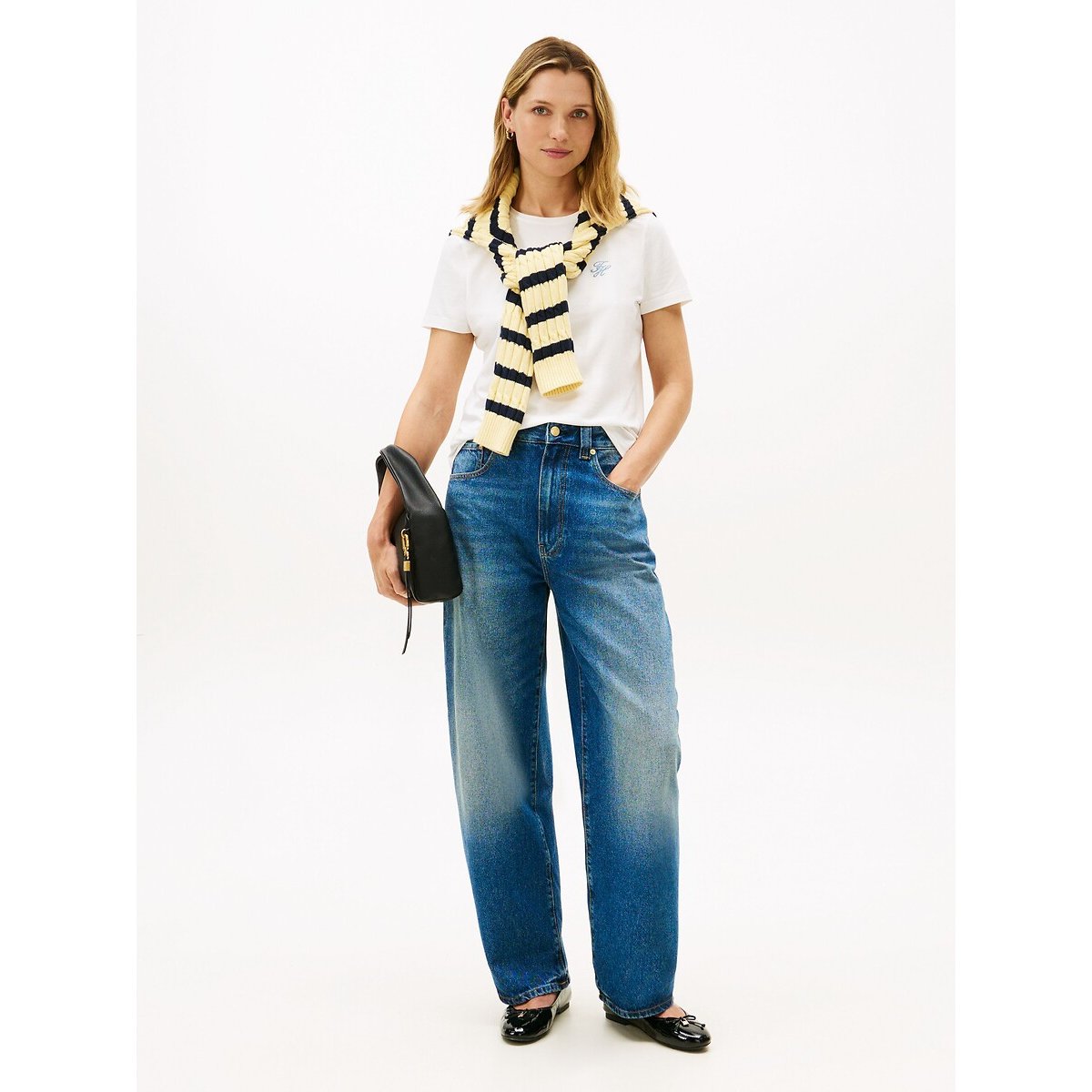 T-shirt col rond à manches courtes ecru, TOMMY HILFIGER