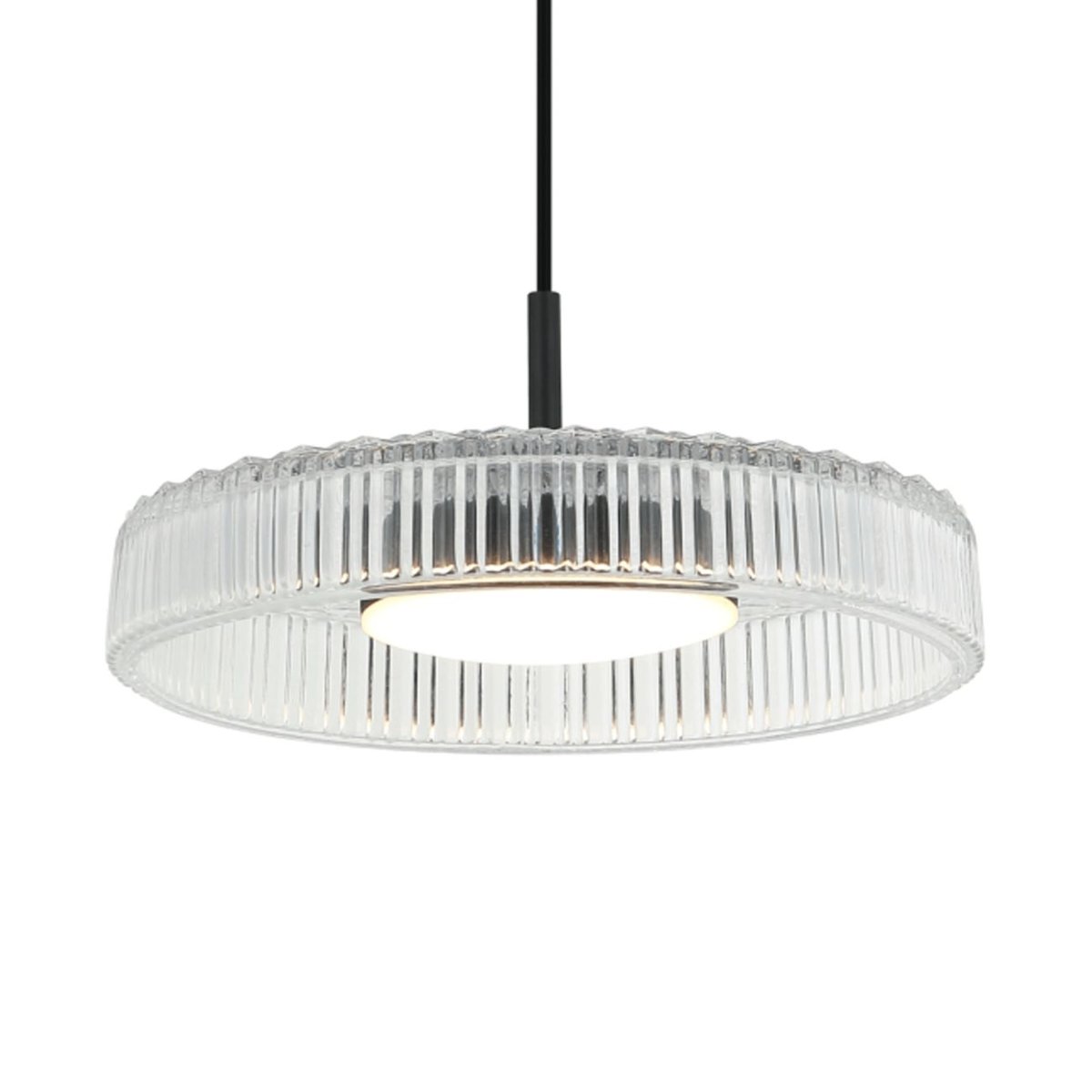 Suspension LED verre cannelé - DAMIAN transparent et noir, KOSILUM
