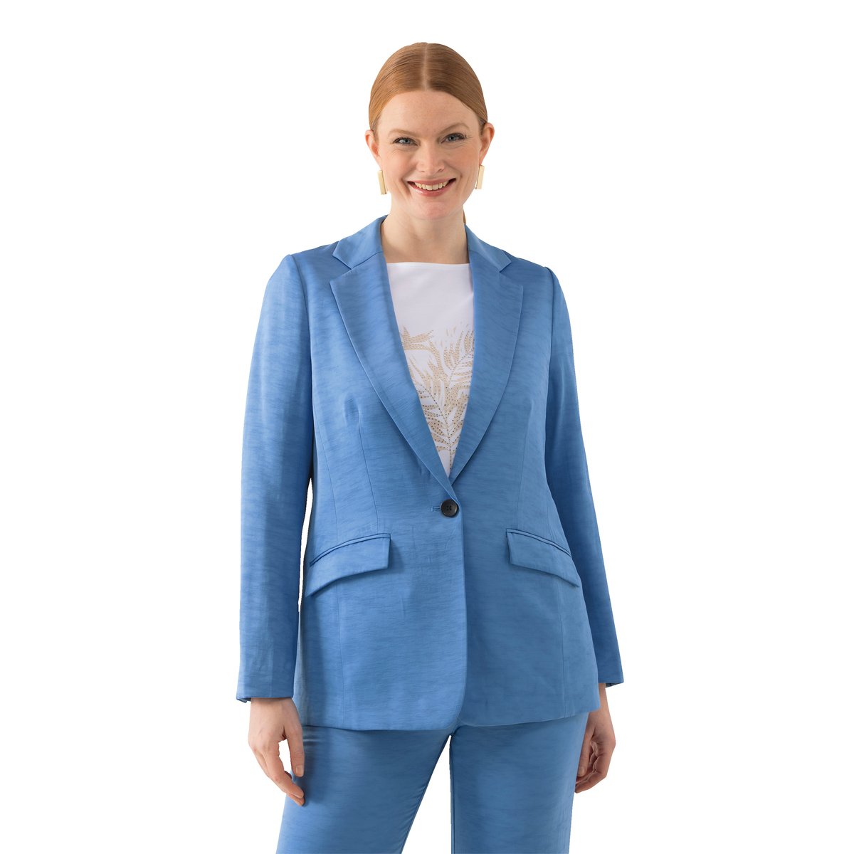 Blazer en tissu texturé avec col à revers bleu jean, ULLA POPKEN