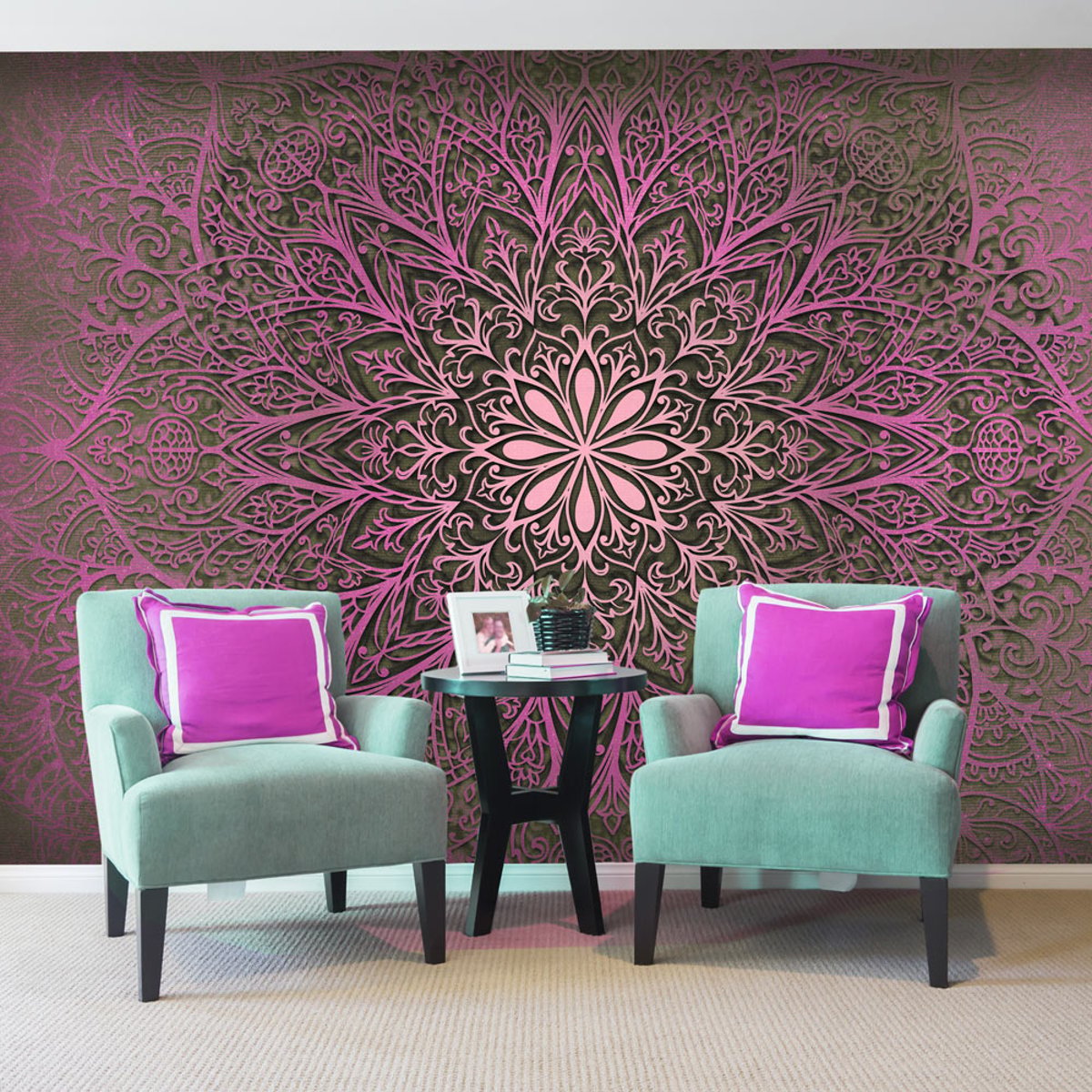 Papier peint intissé panoramique Mandala of Love rose, EDEN
