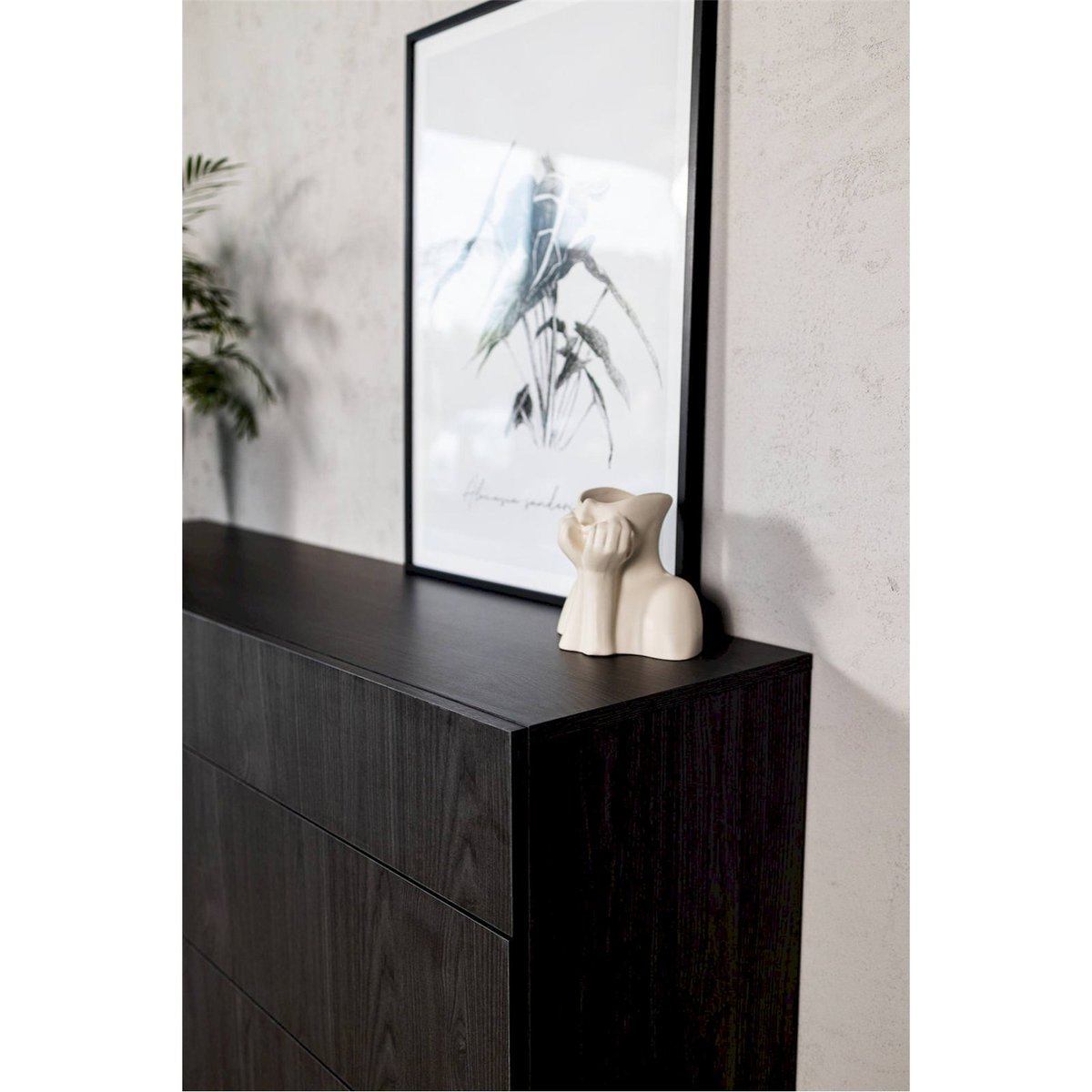 Commode japandi avec porte et 3 tiroirs noir, RECOLLECTION