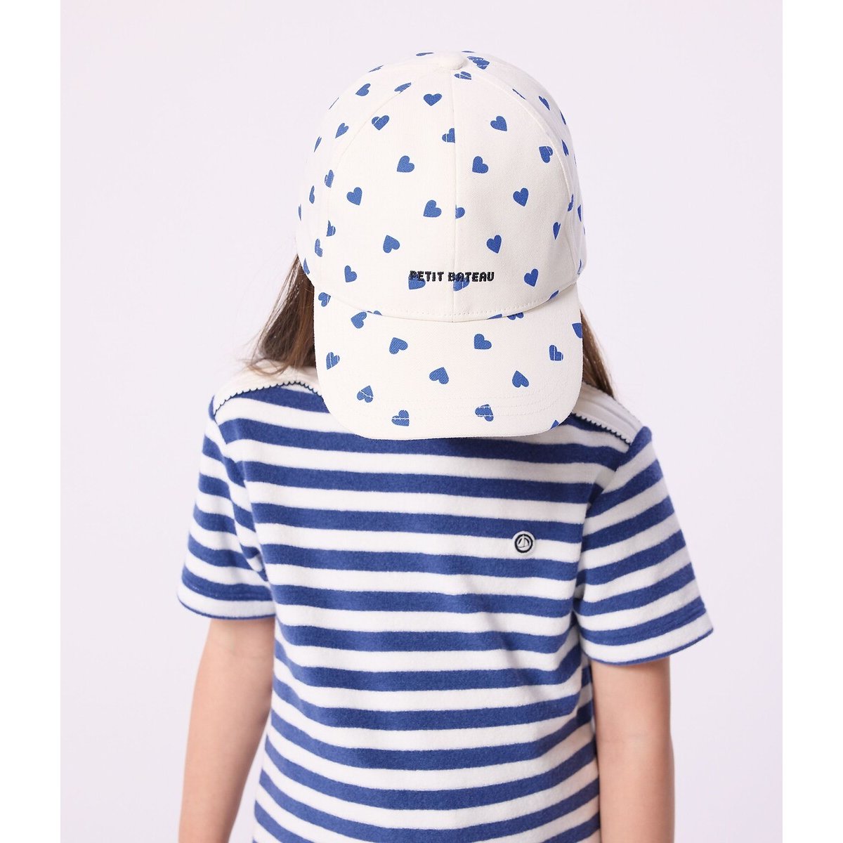 Casquette enfant en serge imprimé cœurs blanc/bleu, PETIT BATEAU