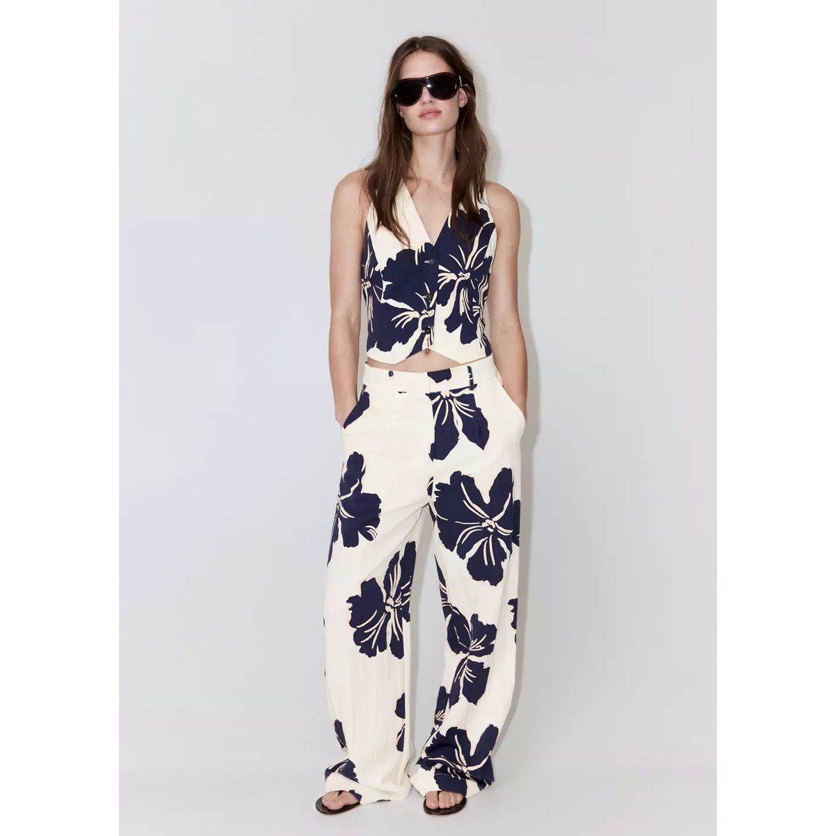 Gilet en lyocell à imprimé floral blanc cassé, MANGO