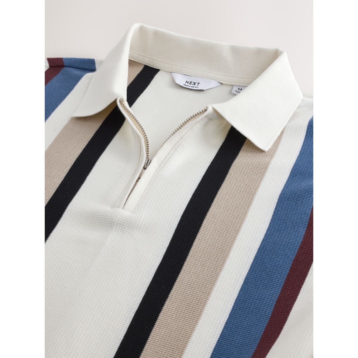 Polo semi-zippé à rayures verticales bleu/blanc, NEXT