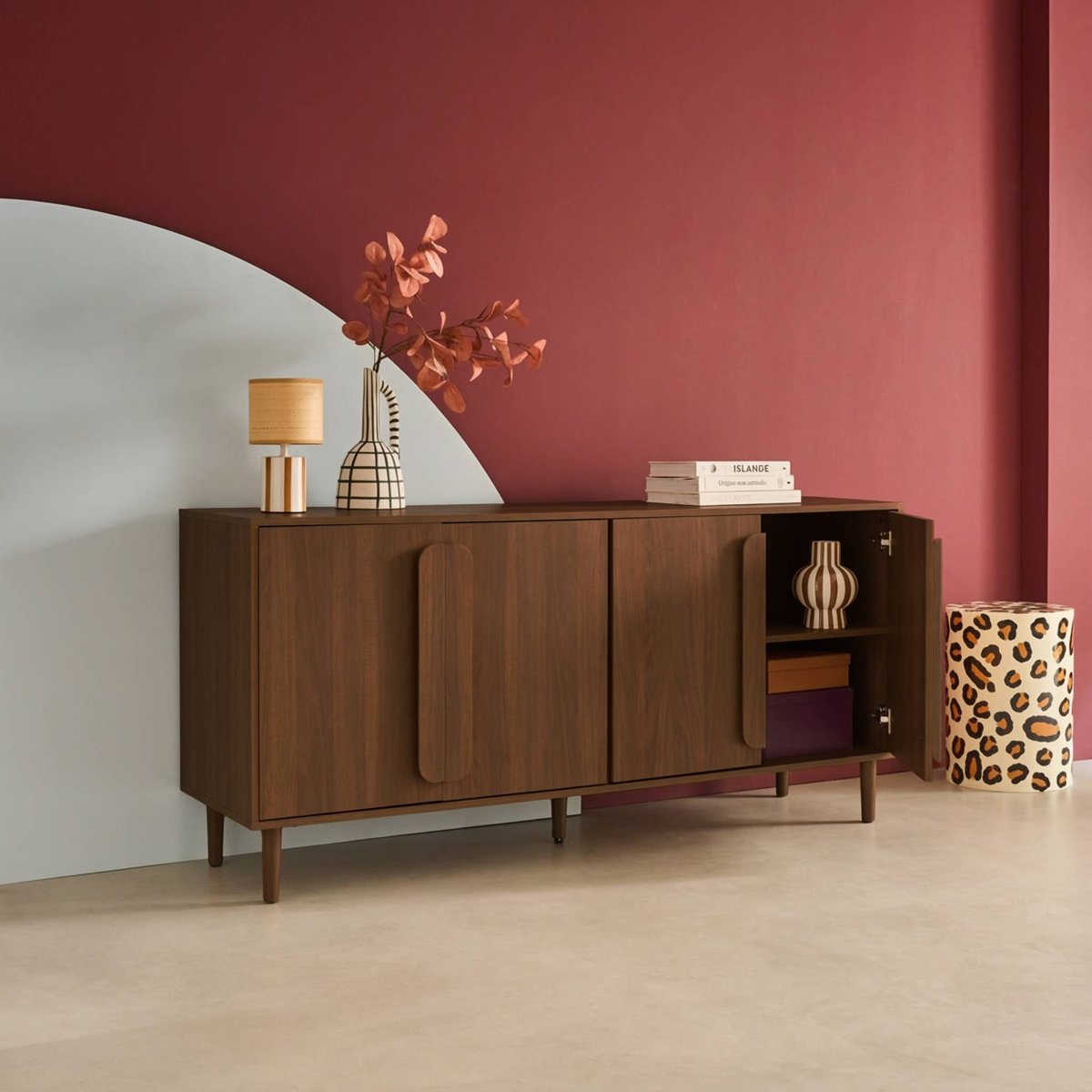 Buffet vintage décor bois 4 portes 160cm JULIANA noyer, SWEEEK